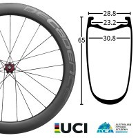 35% Off 65mm Deep 30.8mm Wide 1490gr Tubeless Able Carbon Clincher & Free Shipping Worldwide
